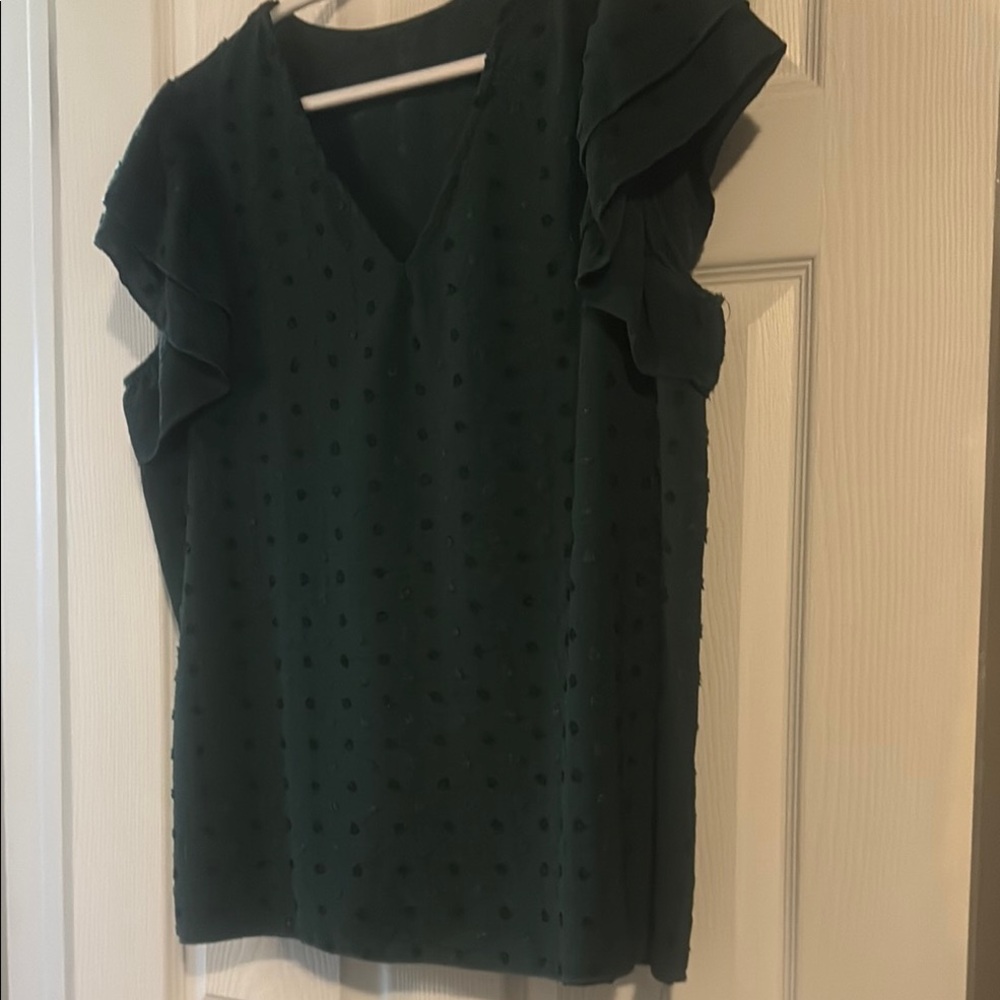 Women’s Ruffled Dot V-Neck Top - Dark Green